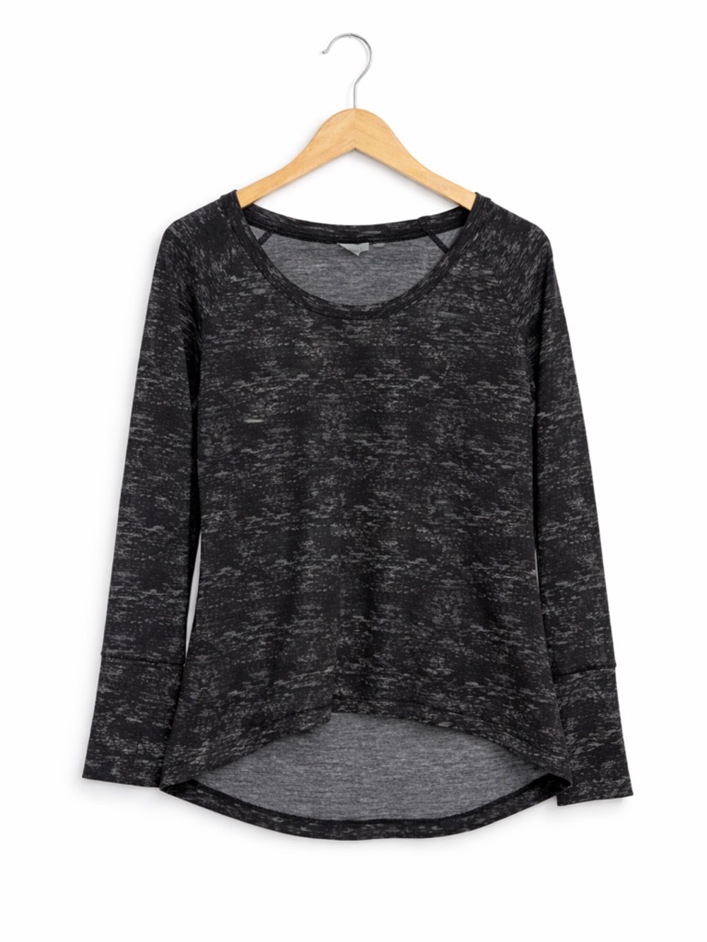 Athleta Black Heathered Scoop-Neck Long Sleeve Top - Picture 1 of 9